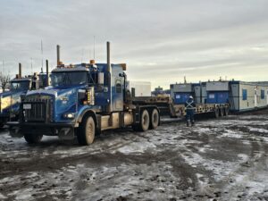 Truck delivering modular office
